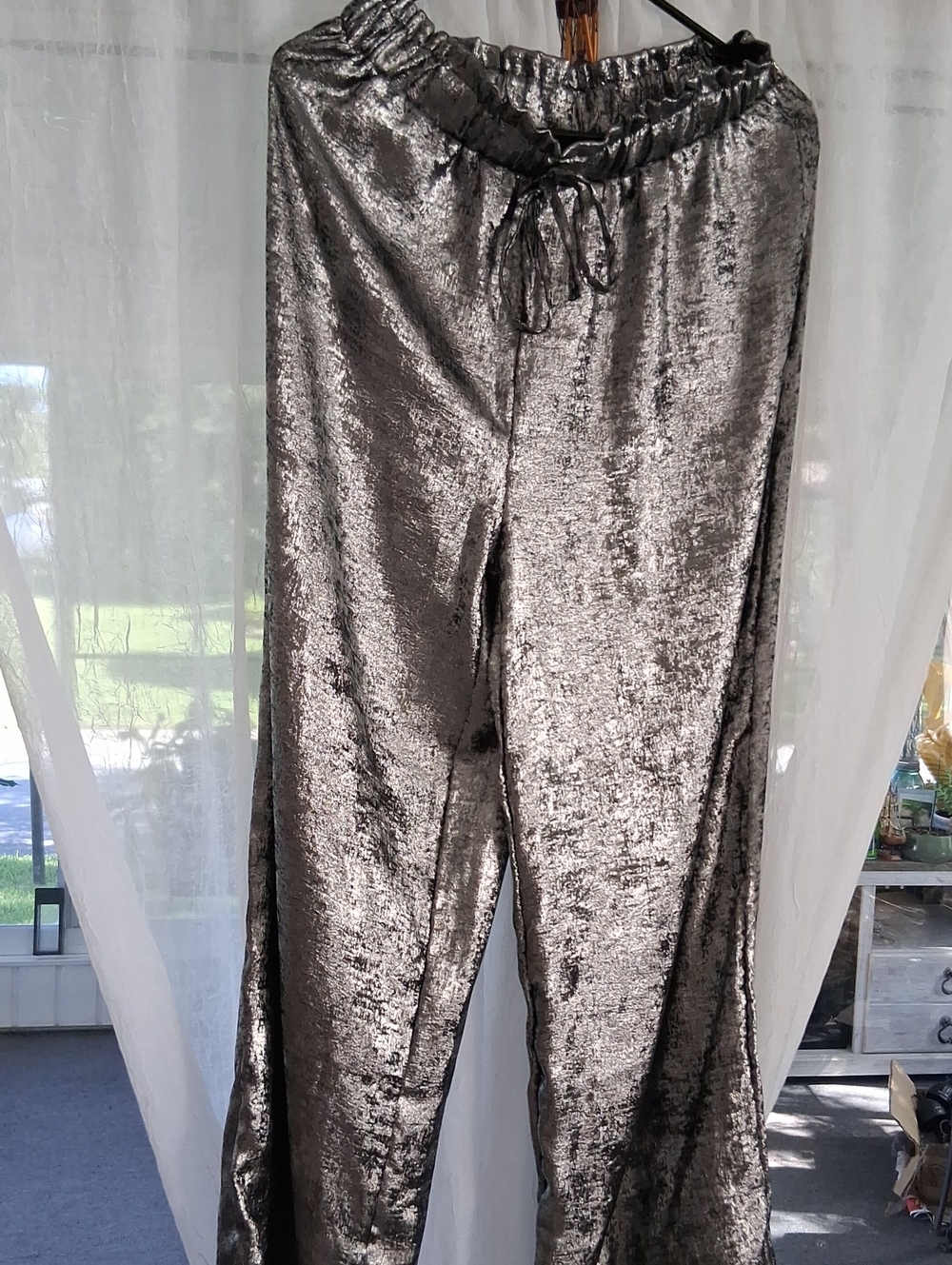 Metallic Silver Men’s Lounge Pants with Drawstring Waist